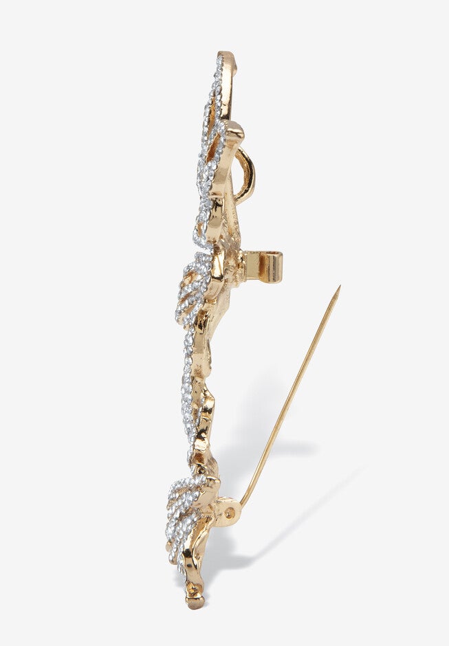 Goldtone Butterfly Pin Round Crystal, , on-hover image number 1