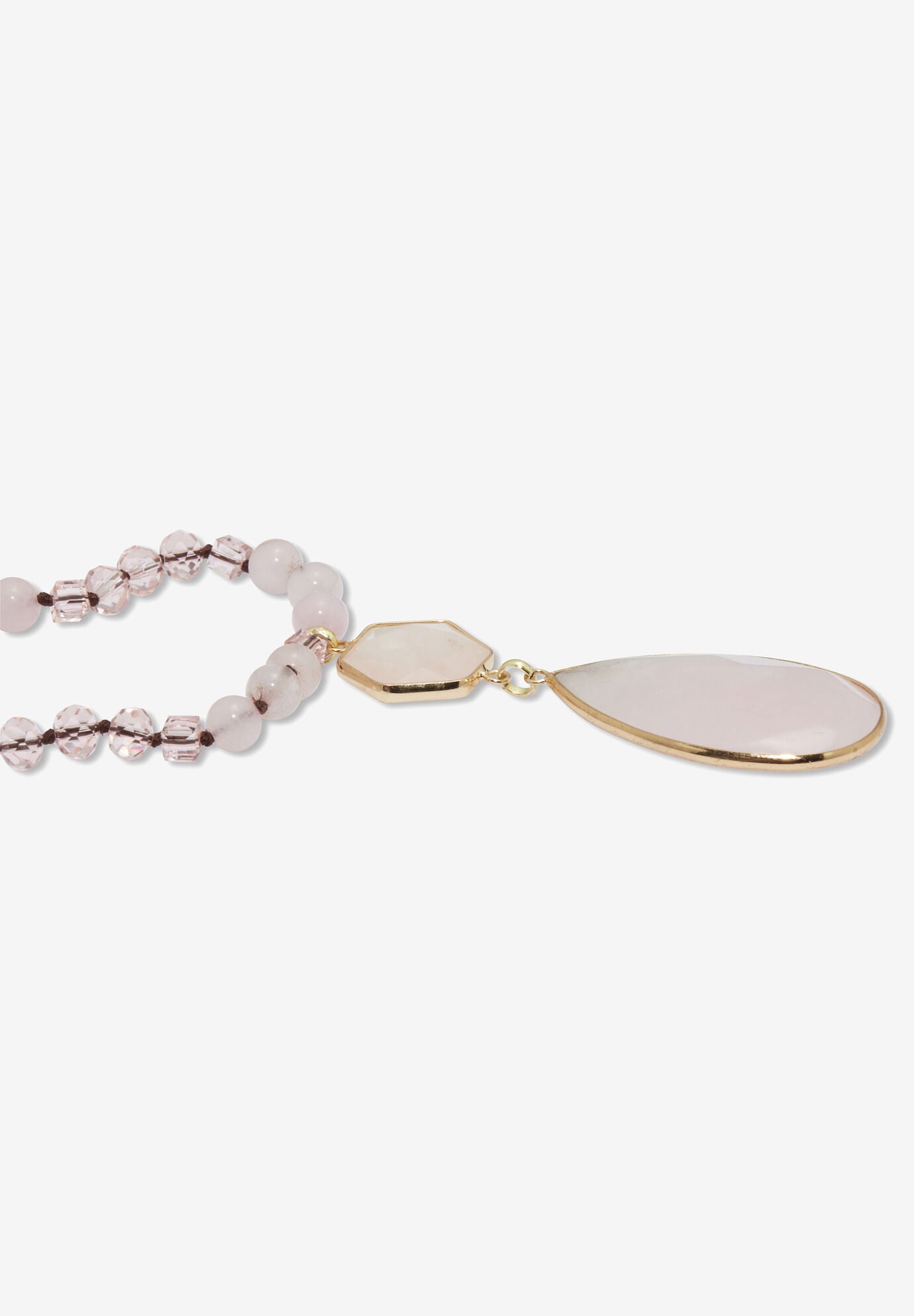 130.05 Tcw Genuine Rose Quartz Beaded Goldtone Drop Necklace 34-Inch, , on-hover image number 1