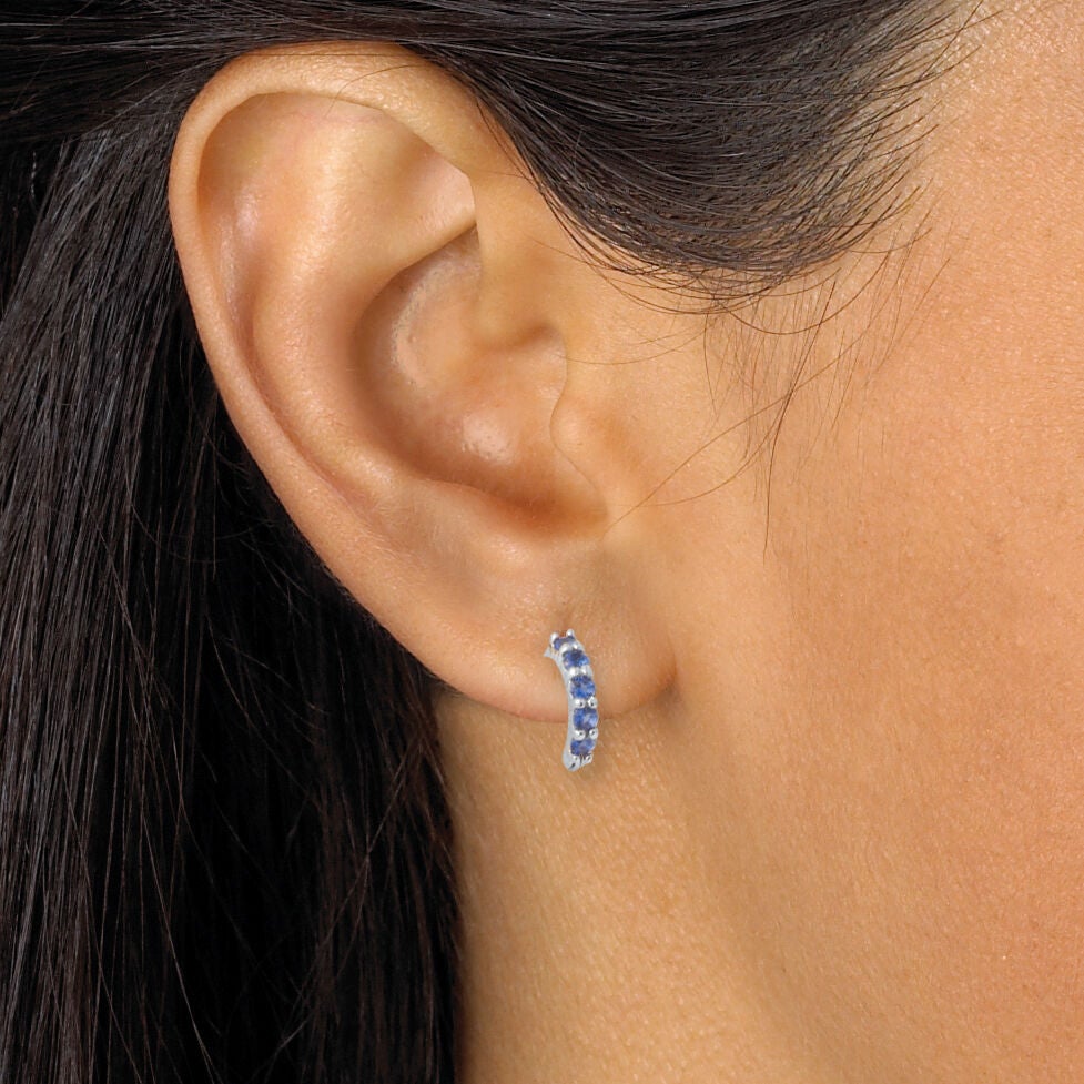 Birthstone Sterling Silver Huggie Hoop Earrings, MAY, alternate image number 3