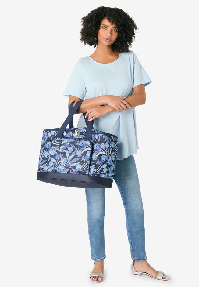 Jumbo Cooler Tote, NAVY WATERCOLOR TULIP, hi-res image number null