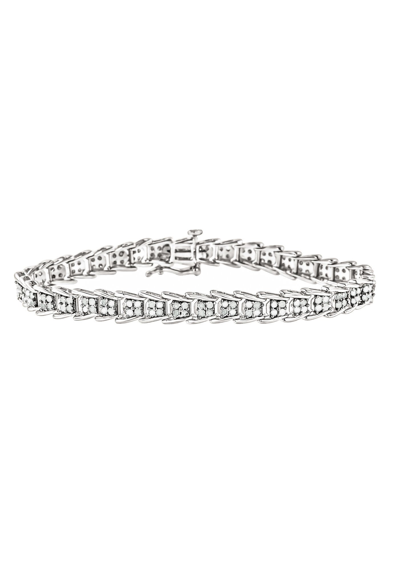 Sterling Silver Diamond Chevron Link Tennis Bracelet, WHITE, hi-res image number 0