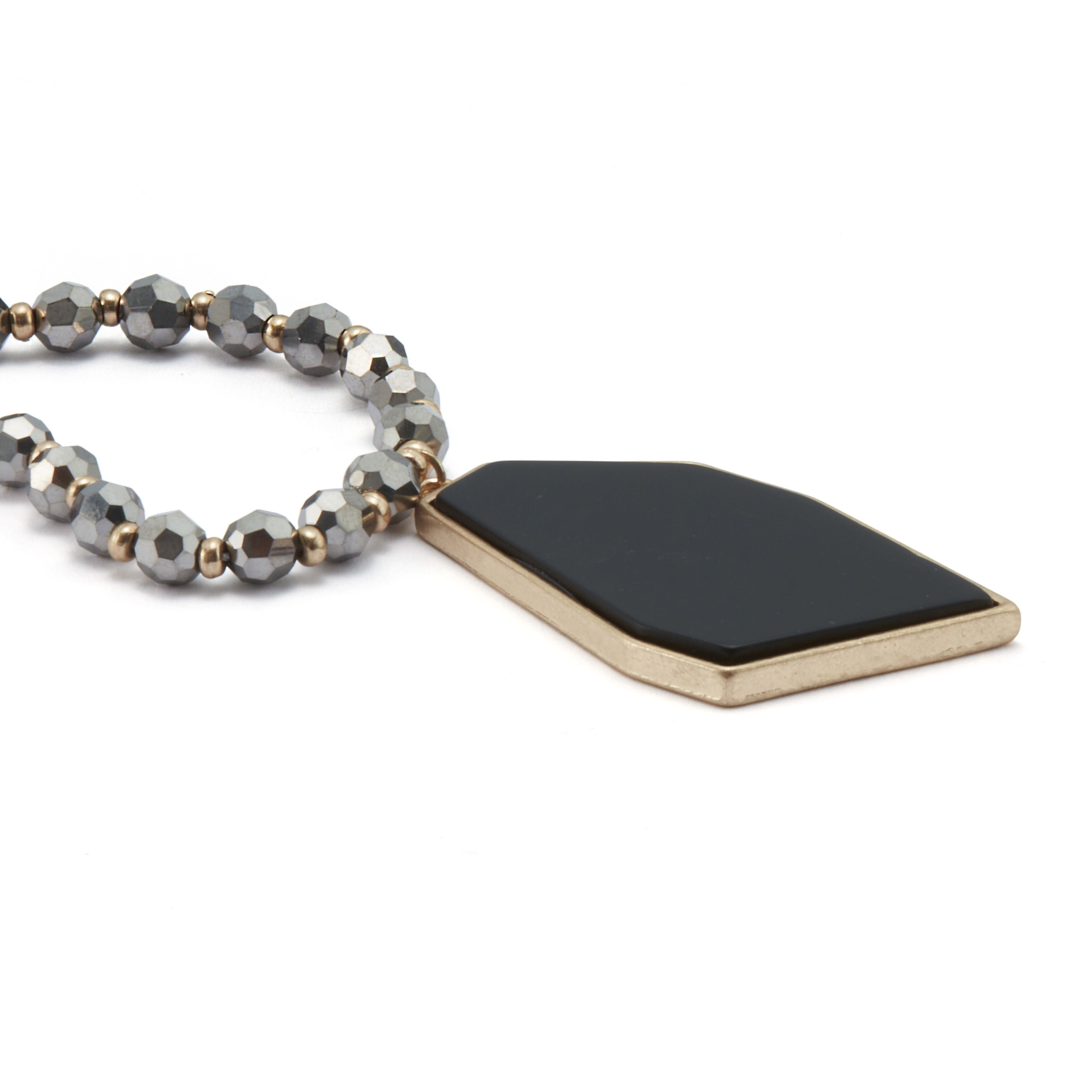 Black Crystal Pendant Goldtone Drop Necklace 34-inch, BLACK, on-hover image number 1