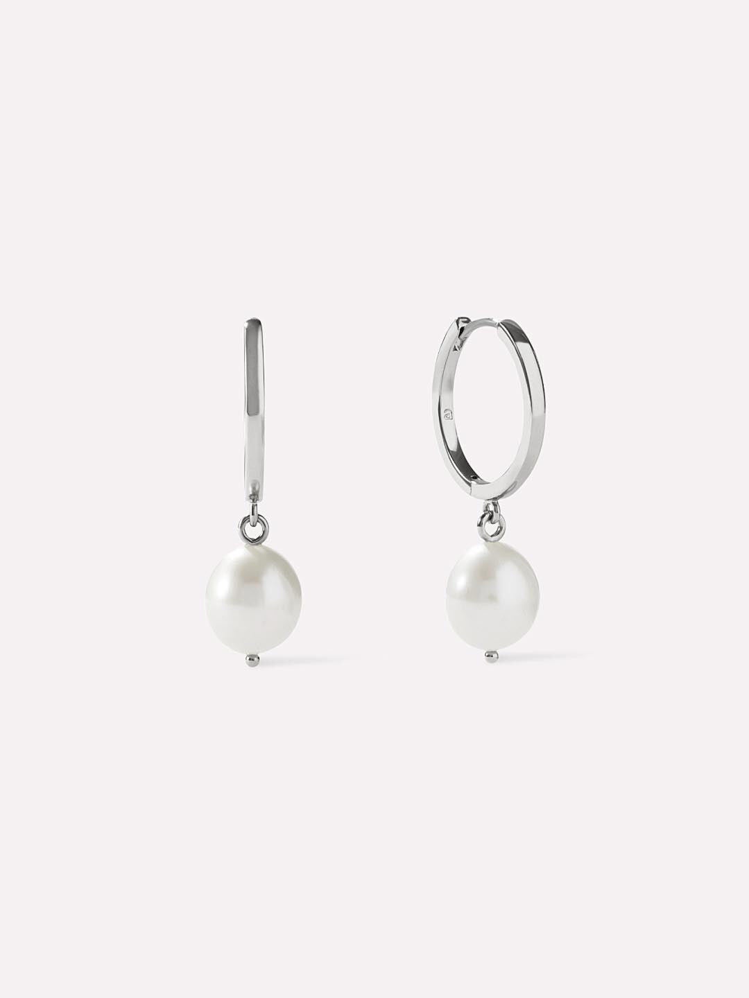 Medium Frida Pearl Hoops, SILVER, hi-res image number 0