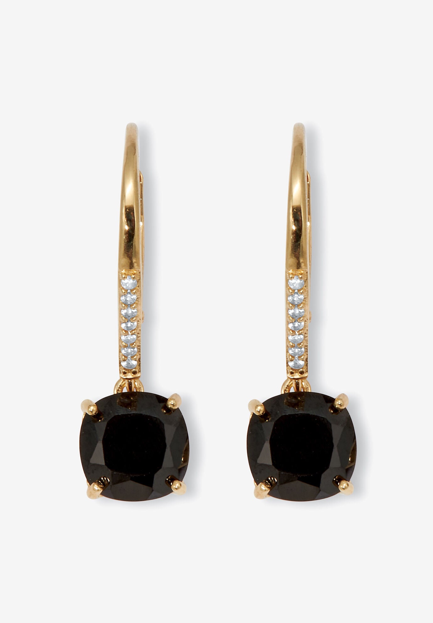 .11 Tcw Cushion Black Spinel 18K Yellow Gold-Plated Sterling Silver Earrings, BLACK, hi-res image number 0