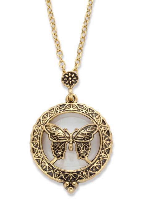 Goldtone Antiqued Butterfly Pendant with 24" Chain, , alternate image number null