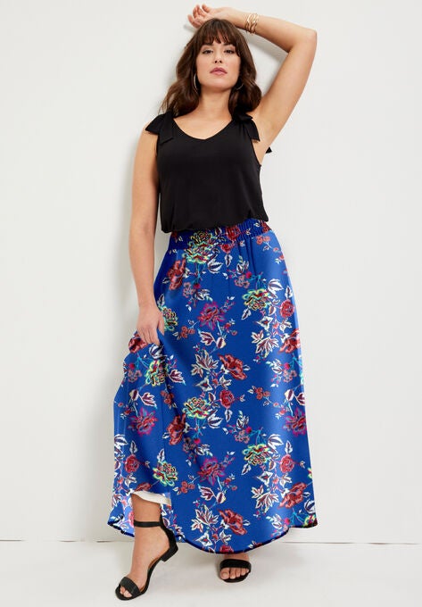 Georgette Ankle Skirt, BLUE MULTI FLORAL, hi-res image number null