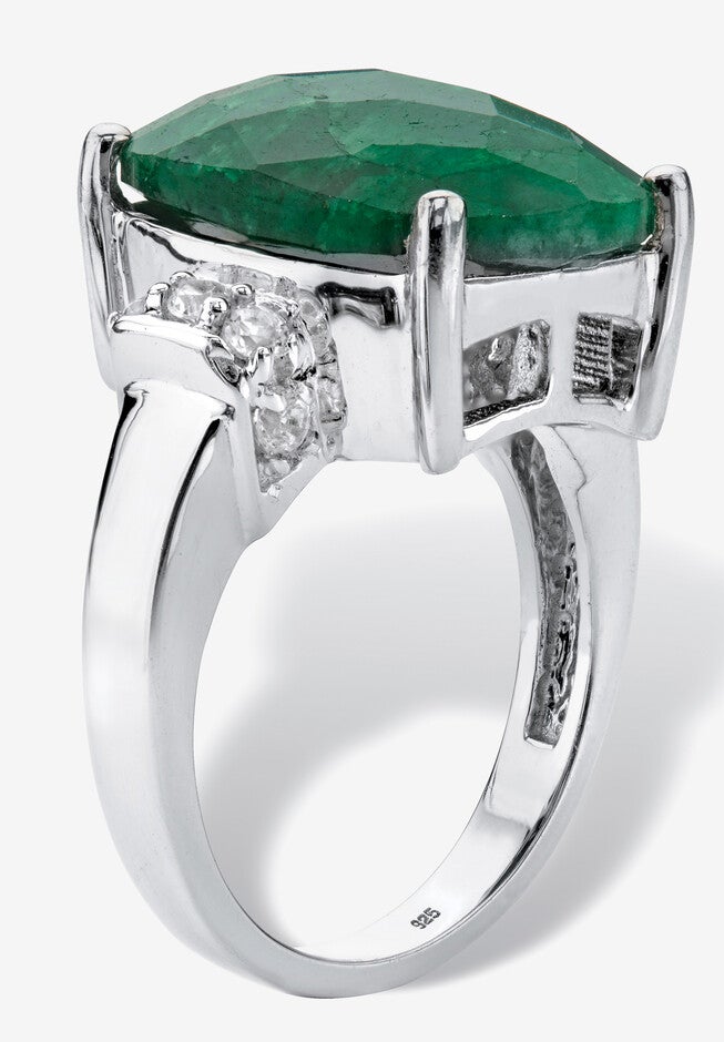 Sterling Silver Genuine Emerald Cut Emerald And Tanzanite Cocktail Ring, , on-hover image number null