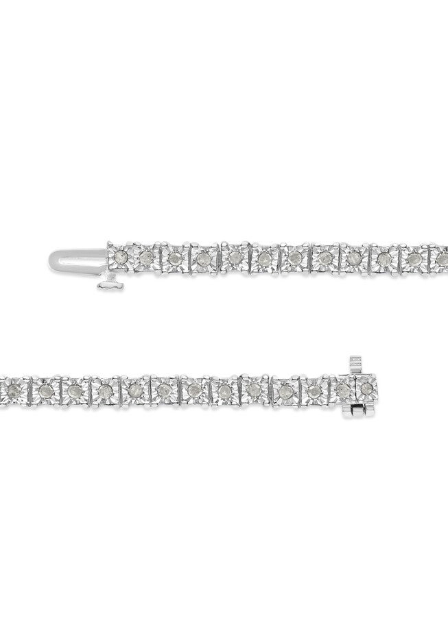 Sterling Silver Diamond Square Frame Miracleset Tennis Bracelet 8 inches, , alternate image number null