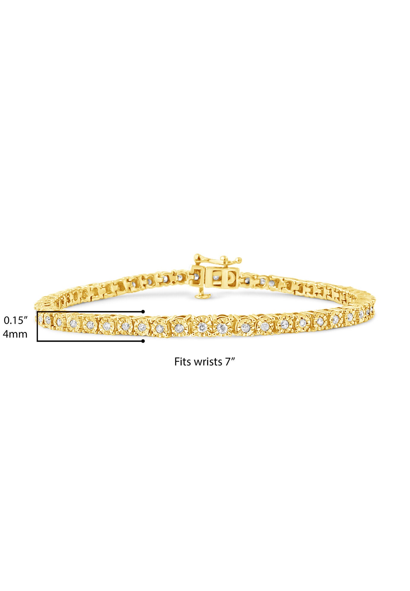 Yellow Gold Plated Sterling Silver Miracleset Diamond Round Faceted Bezel Tennis Bracelet 7 inches, , alternate image number 7