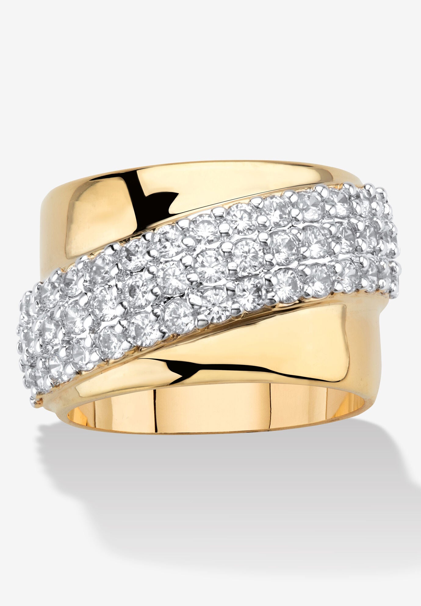1.49 Tcw Round Cubic Zirconia Gold-Plated Diagonal Wide Ring, GOLD, hi-res image number 0