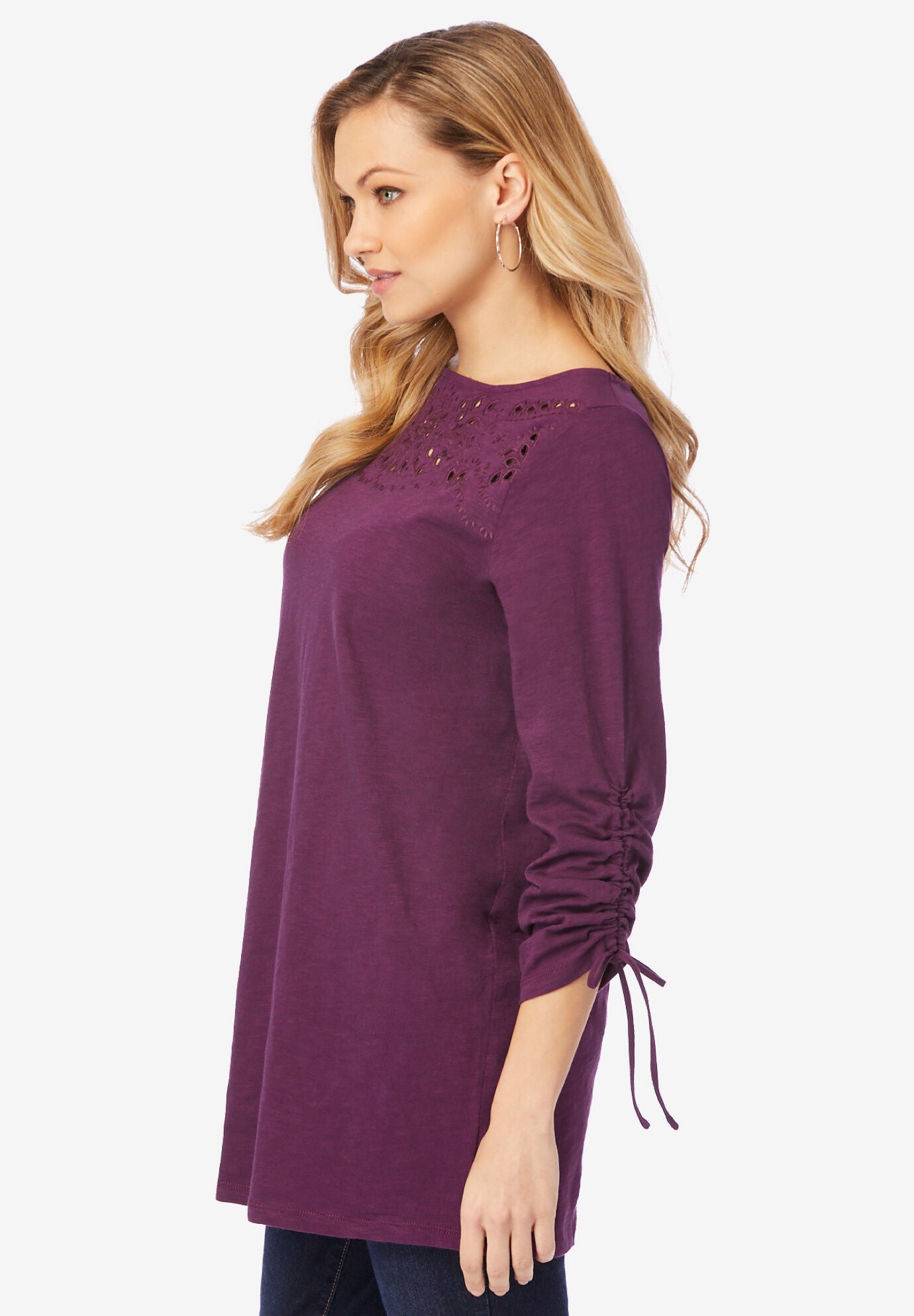 Boatneck Bracelet-Sleeve Tunic, , alternate image number 2