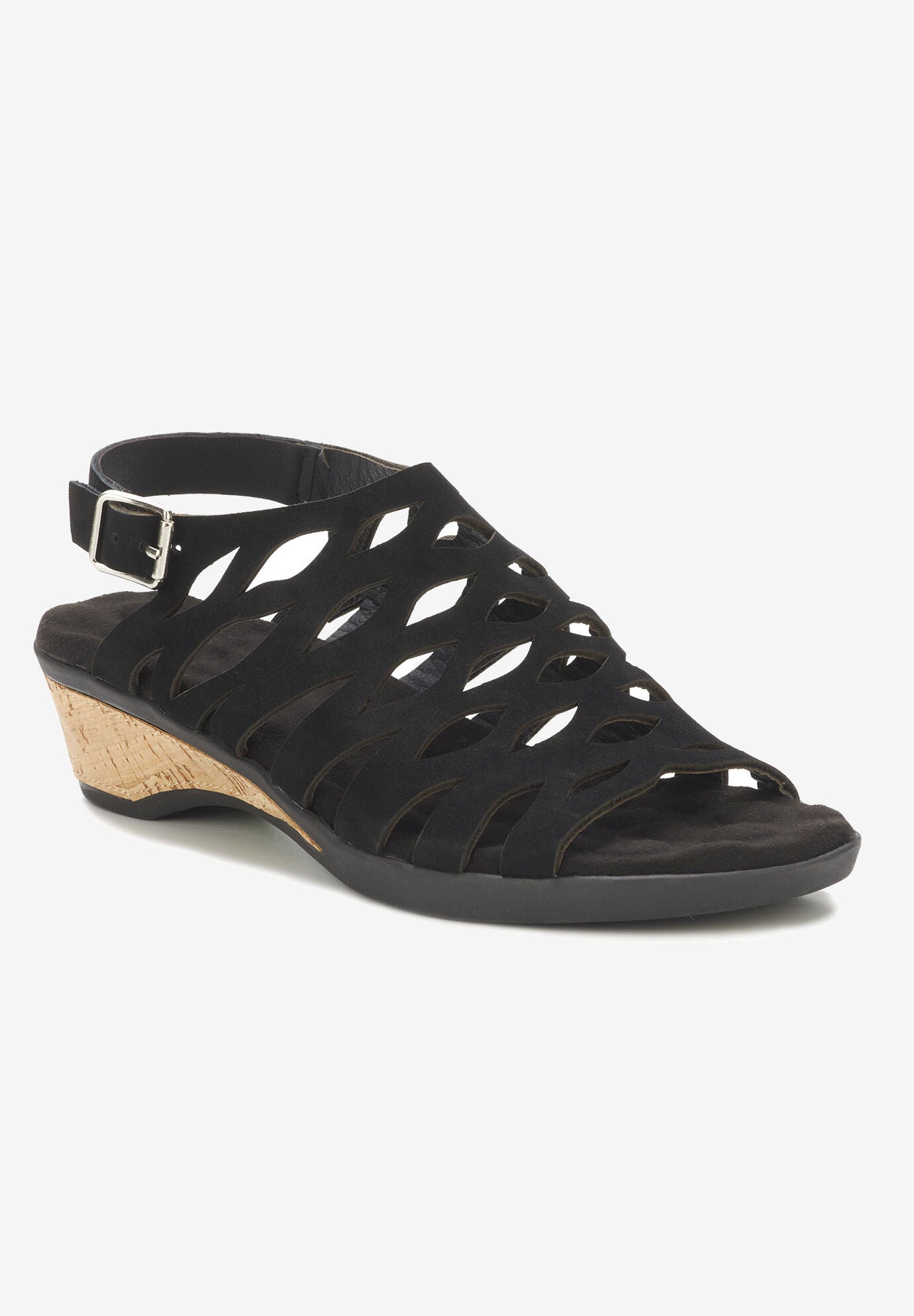Katia Wedge Sandal, BLACK NUBUCK, hi-res image number 0