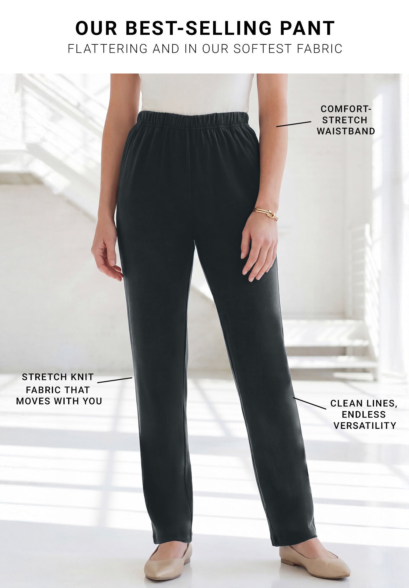 Plus Size Soft Knit Relaxed Pull-On Straight Leg Pant, BLACK, on-hover image number 1