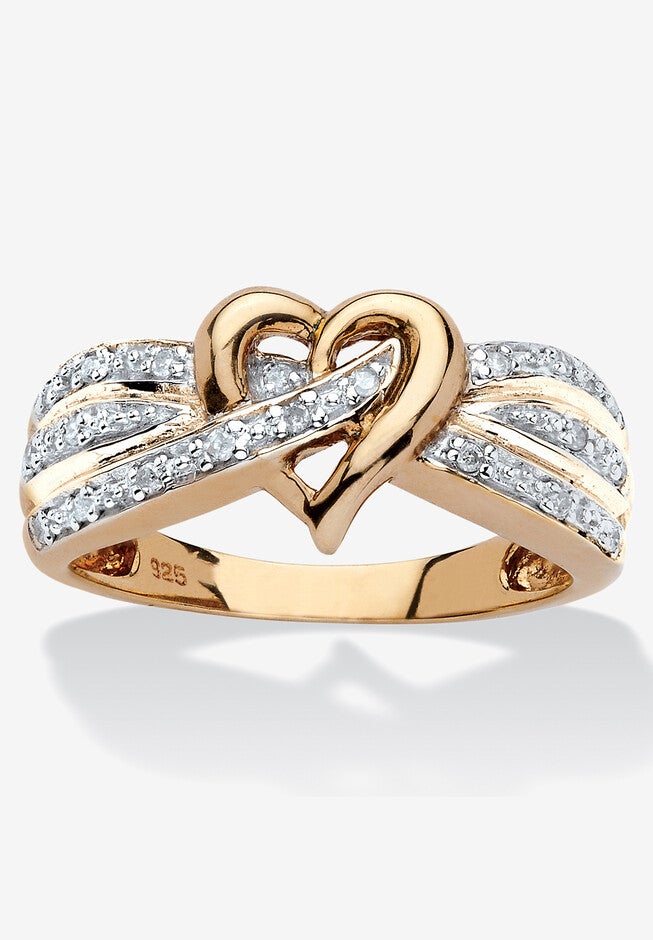 Gold Over Silver Diamond Heart Promise Ring (1/10 Cttw), DIAMOND, hi-res image number null