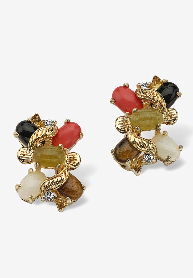 Gold-Plated Button Earrings , Multi Genuine Gemstone (1/2 Cttw) Jewelry, GOLD, hi-res image number null