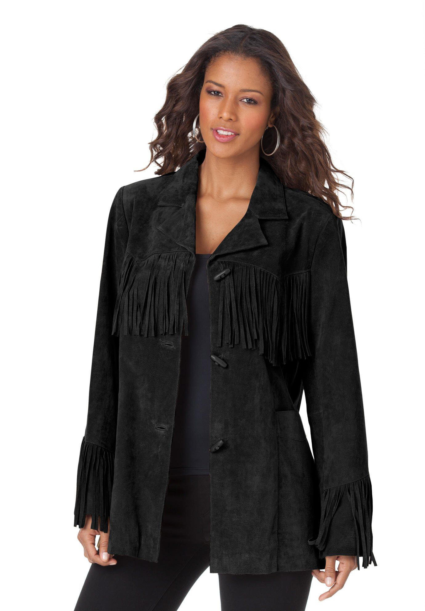 Plus Size Fringe Suede Jacket