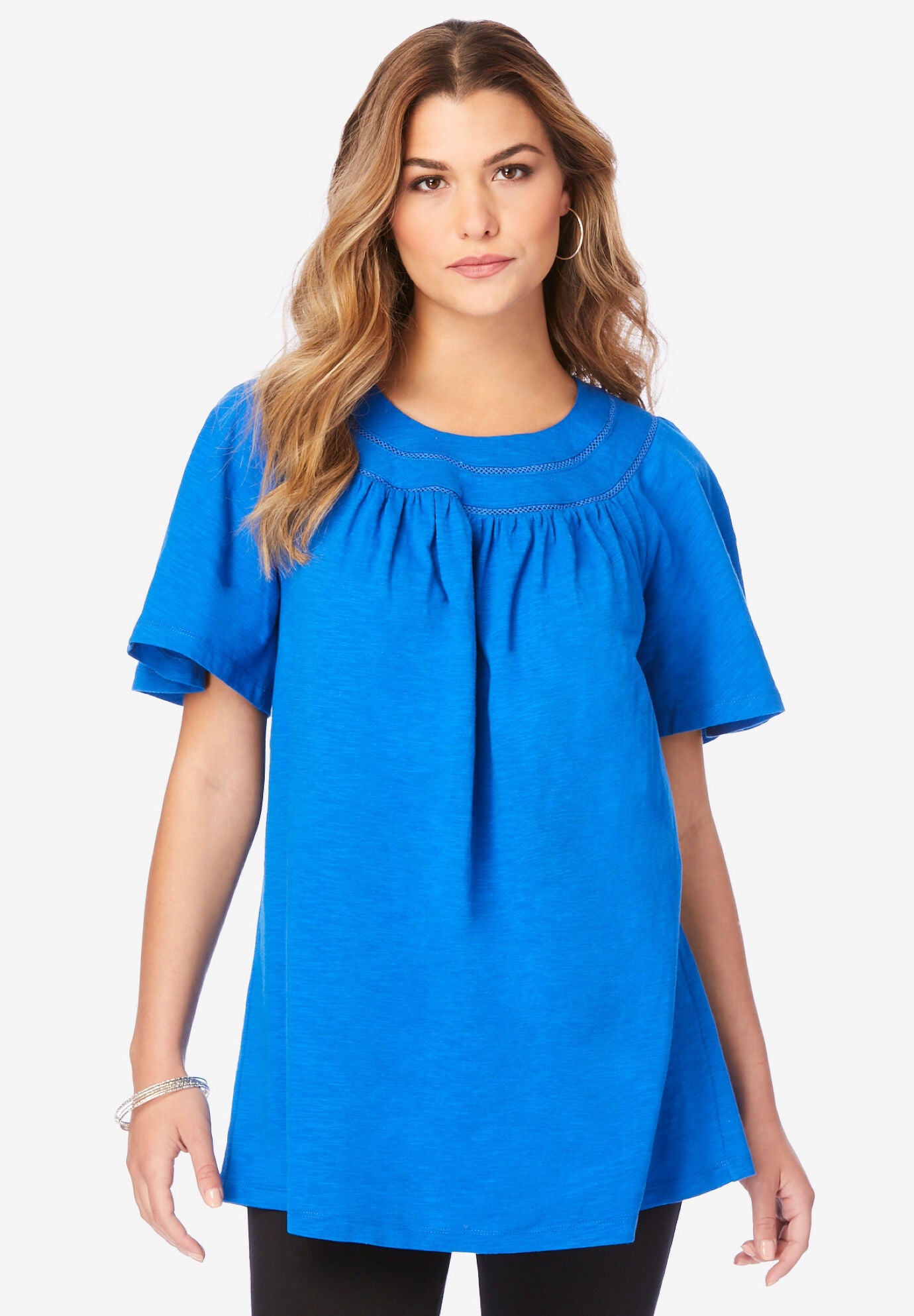Flutter-Sleeve Slub Tunic, VIVID BLUE, hi-res image number 0