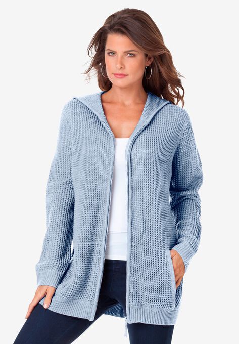 Thermal Hoodie Cardigan, PALE BLUE, hi-res image number null