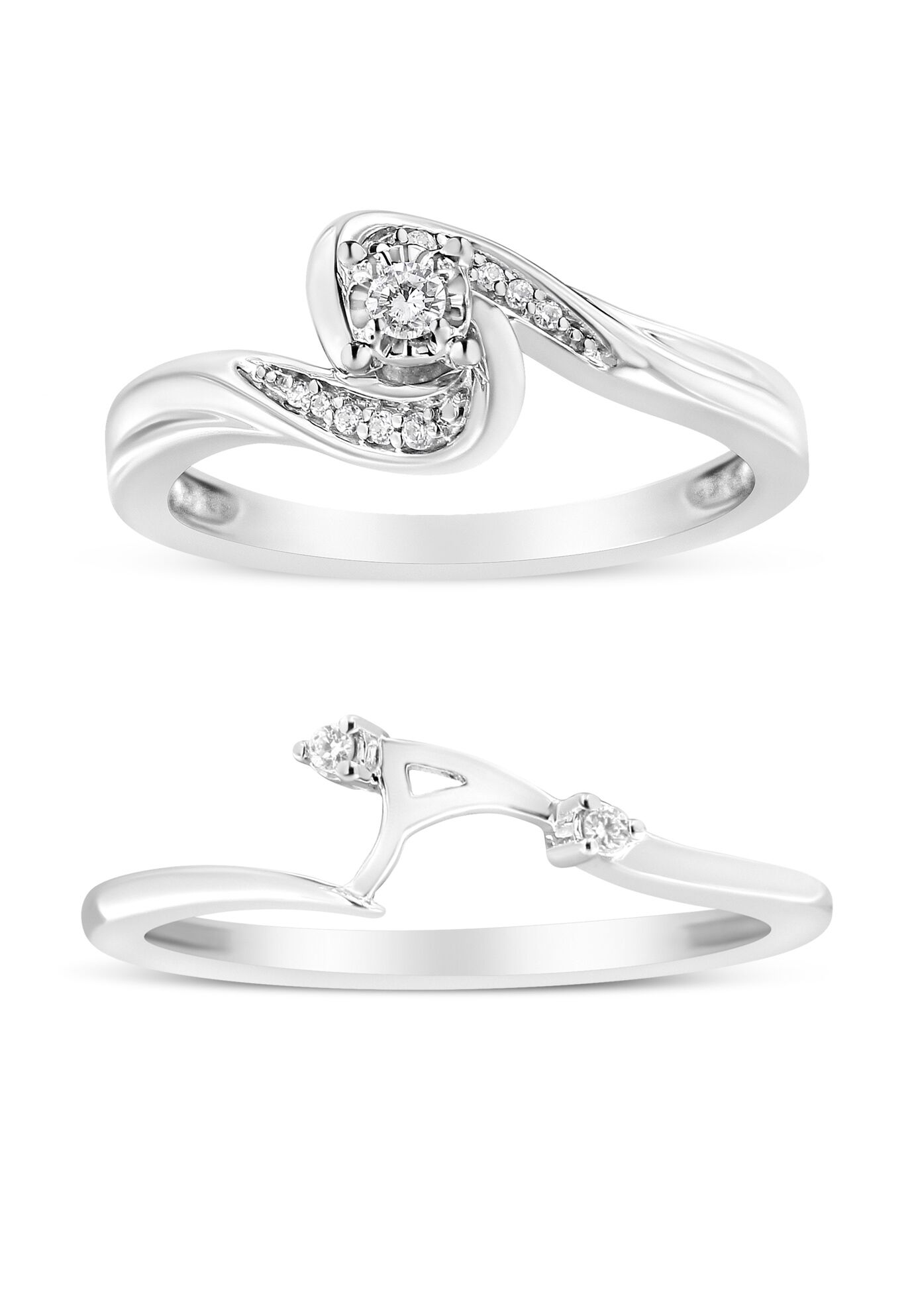 Silver 1/10 Cttw Diamond Swirl And Bypass Bridal Set, , on-hover image number 1