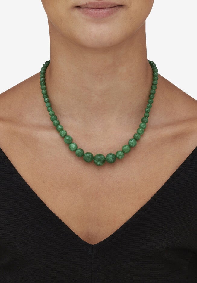 Graduated Round Genuine Green Jade Necklace 18 inches Jewelry, , alternate image number null