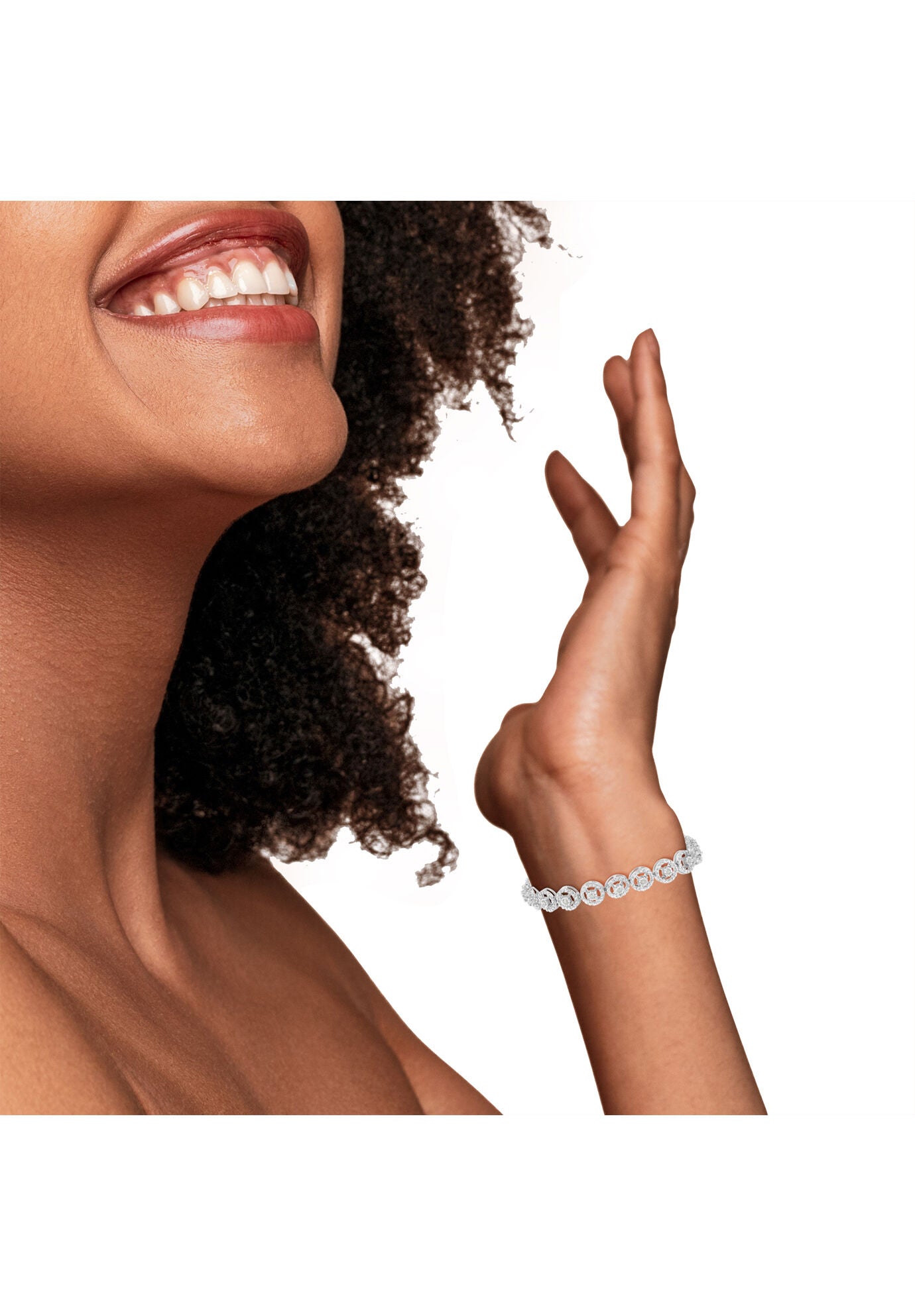 Sterling Silver Diamond Nested Circle Miracle Set Open Wheel Fashion Link Bracelet, , alternate image number 5