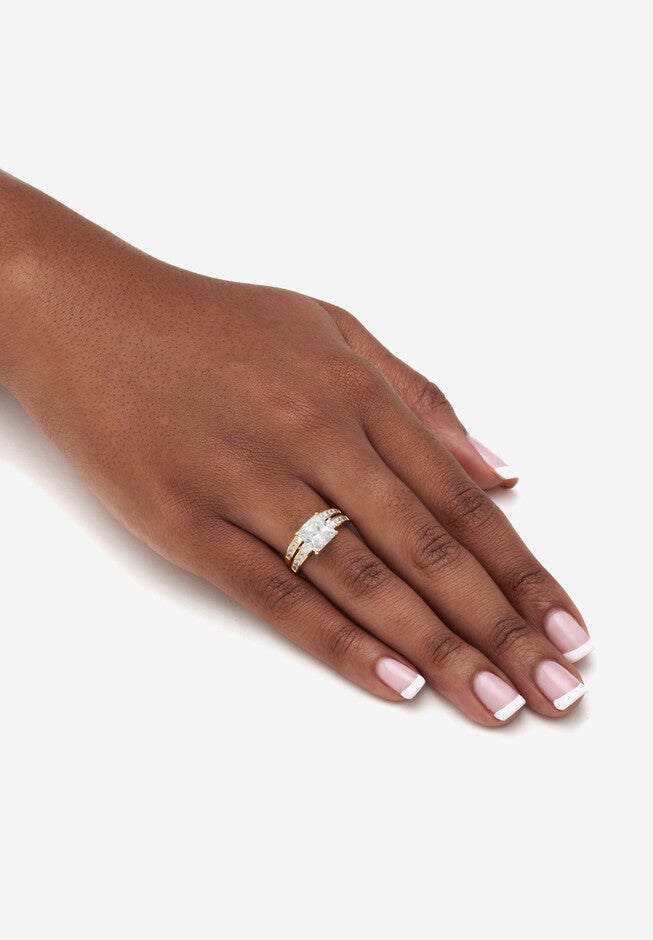3.62 Cttw 2-Piece 14K Gold Plated .925 Silver Cubic Zirconia Wedding Ring Set, , alternate image number 3
