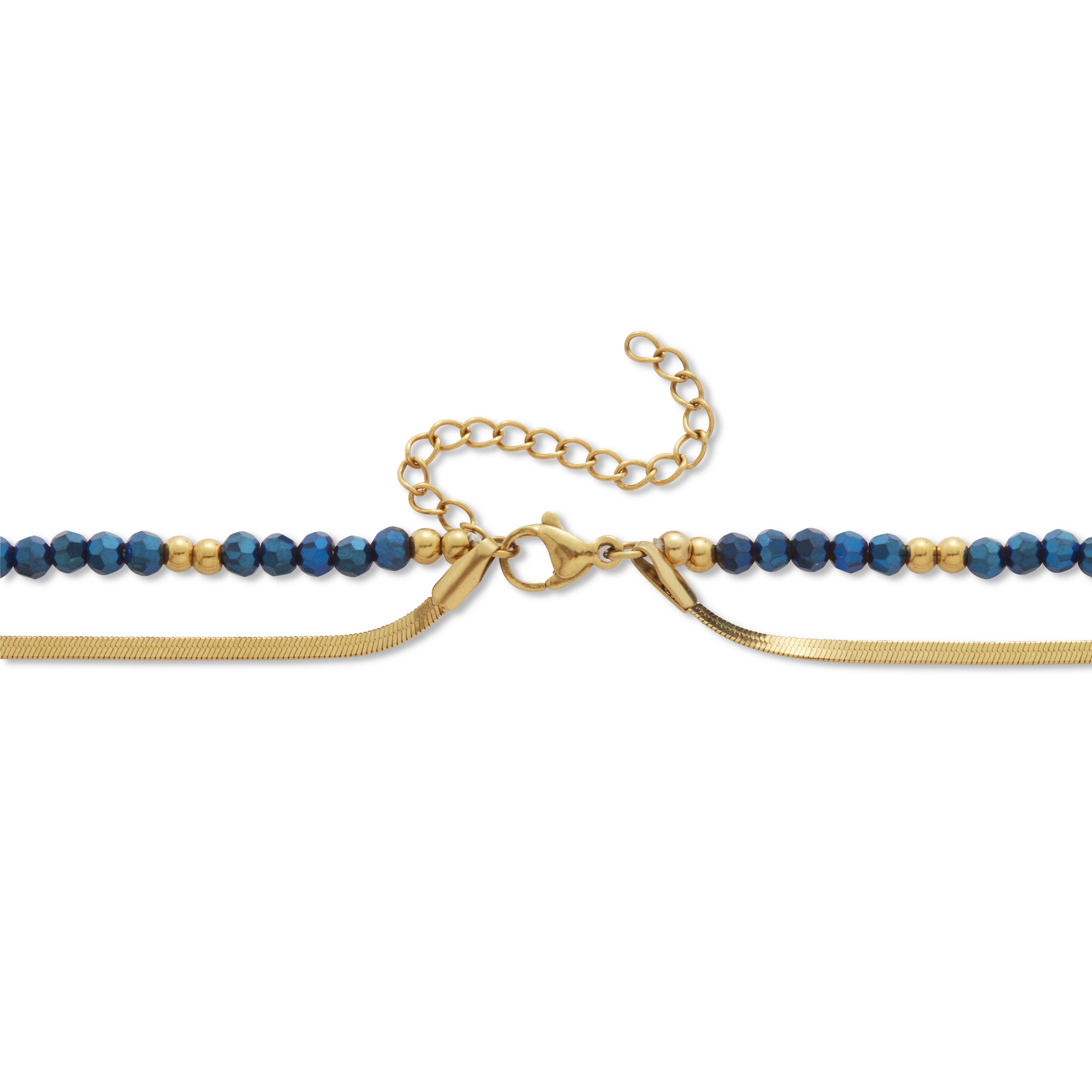 Crystal 2-Piece Stainless Steel Beaded Necklace 16-inch and 3-inch Extender, BLUE, on-hover image number 1