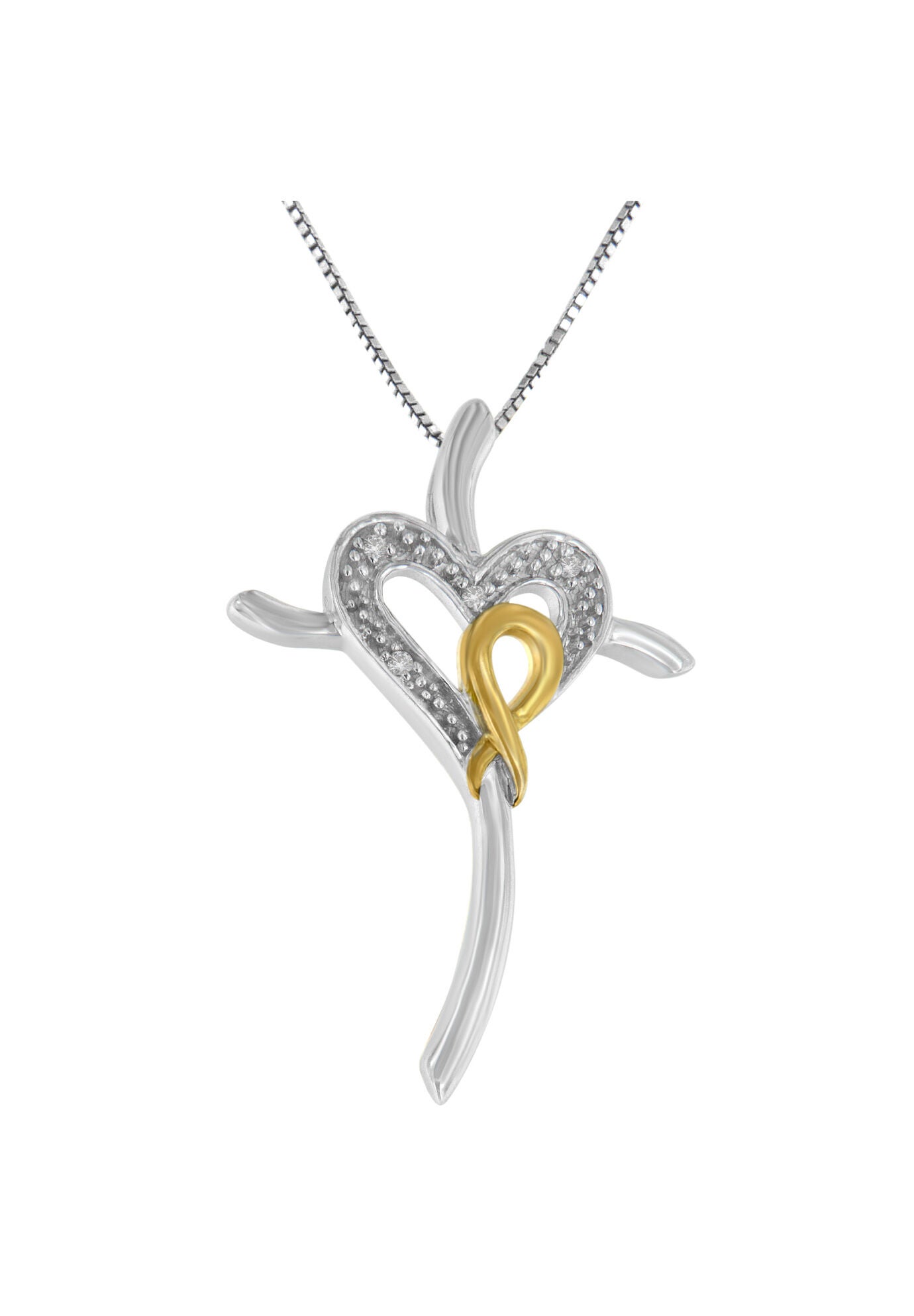 Yellow Gold Over Silver Diamond Heart-Cross Pendant Necklace, , on-hover image number 1
