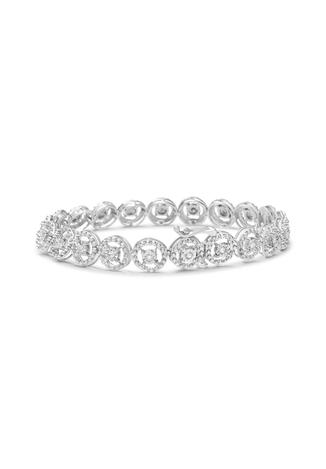 Sterling Silver Diamond Nested Circle Miracle Set Open Wheel Fashion Link Bracelet, , on-hover image number 1
