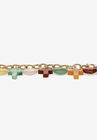 Genuine Agate Gold Tone Cross and Heart Charm Bracelet plus 1/2" Extender, , on-hover image number null