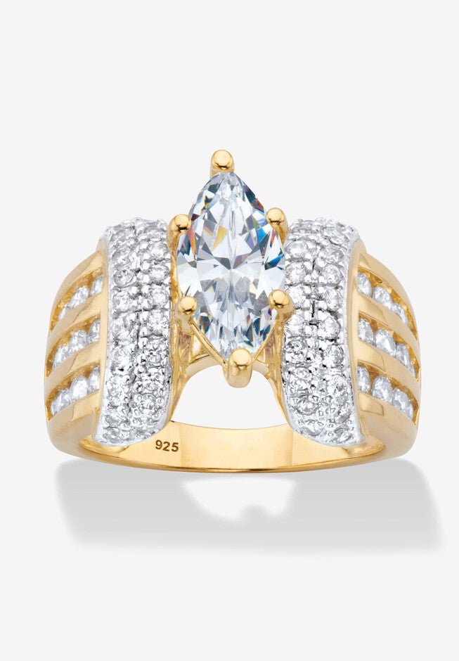 Gold over Sterling Silver Marquise Cut Engagement Ring, GOLD, hi-res image number null