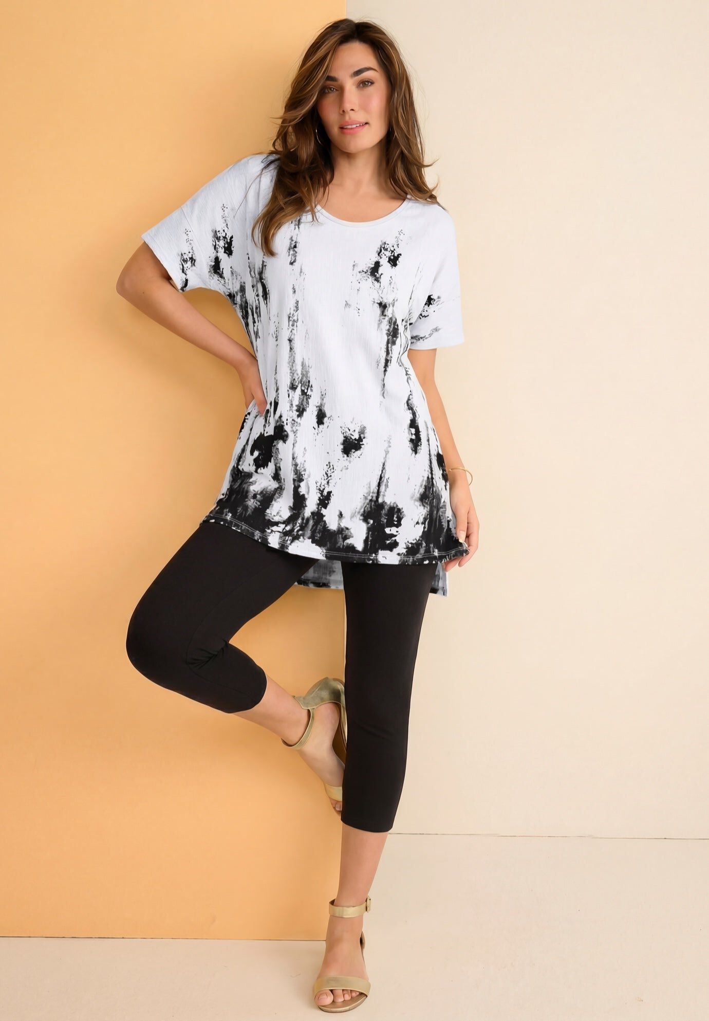 Plus Size Printed Slub Tunic Top