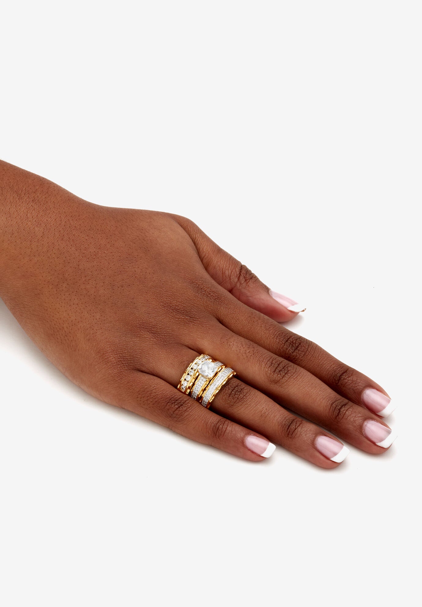 Gold-Plated Bridal Ring Set Cubic Zirconia (3 1/10 Cttw Tdw), , alternate image number 3