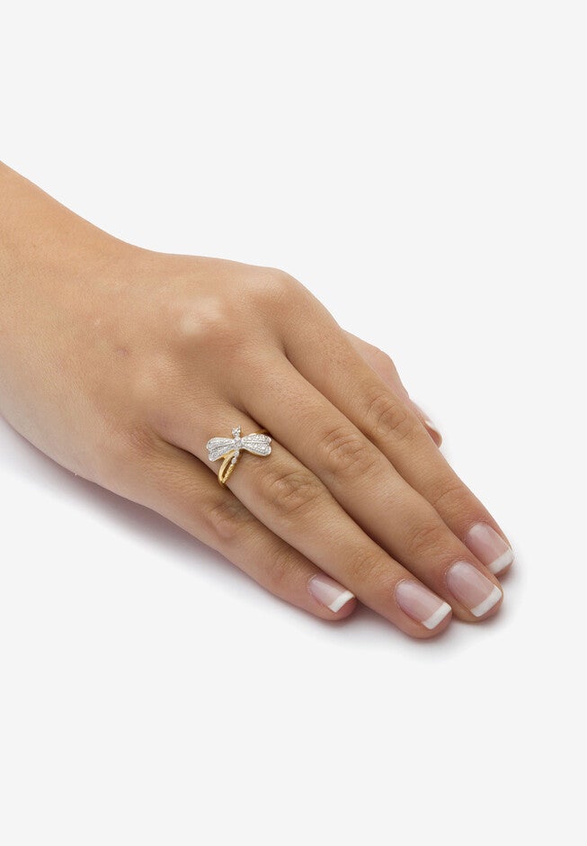 Diamond Accent 18K Gold-Plated Sterling Silver Dragonfly Ring, , alternate image number null
