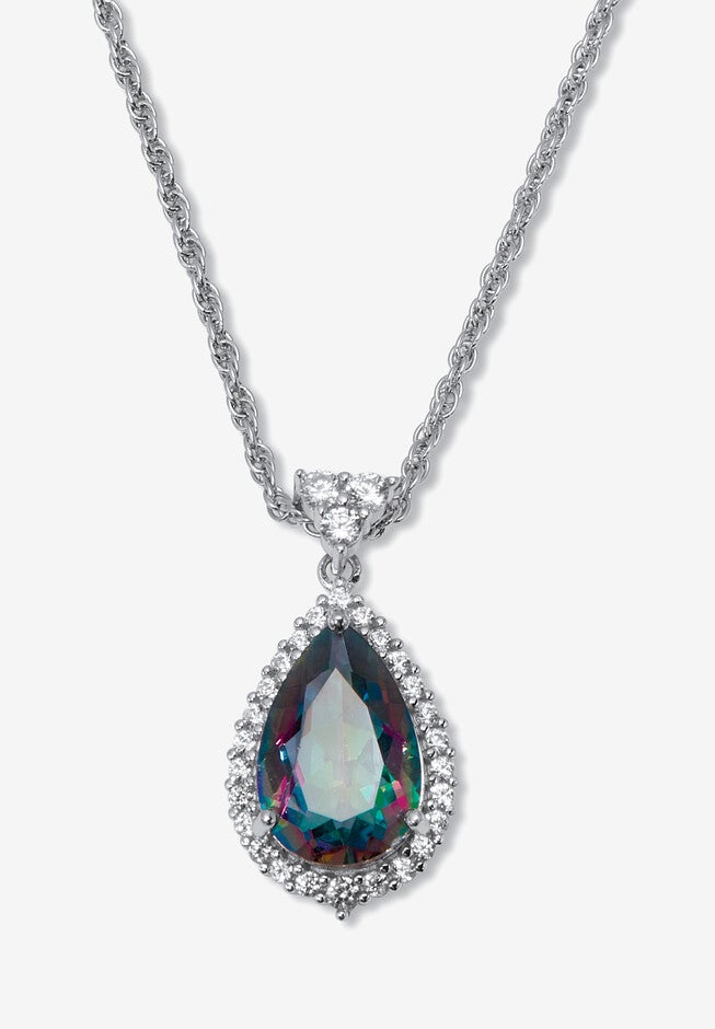 9.09 Tcw Pear Cut Genuine Mystic Fire Topaz And Cz Sterling Silver Necklace, TOPAZ, hi-res image number null