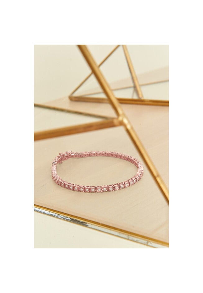 Rose Gold Plated Sterling Silver Miracleset Diamond Round Faceted Bezel Tennis Bracelet 6 inches, , alternate image number 5