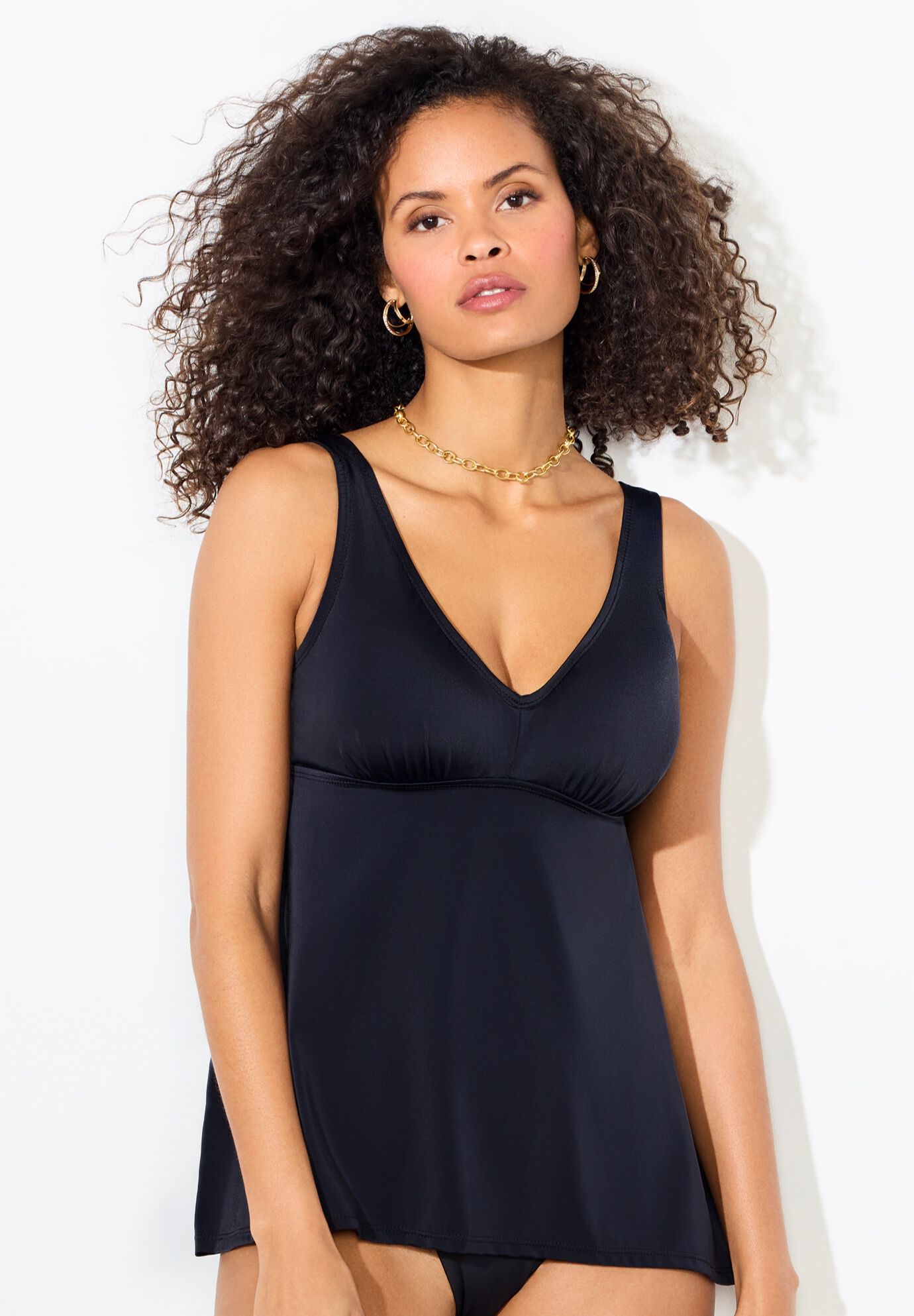 V-Neck Flowy Tankini Top, BLACK, alternate image number null