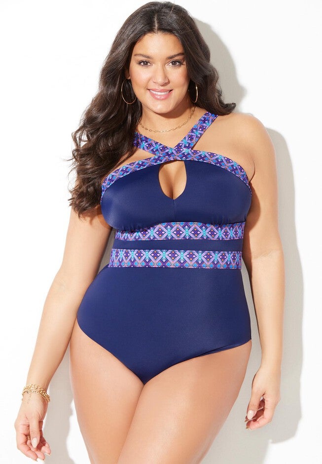 High Neck Keyhole One Piece, , alternate image number null