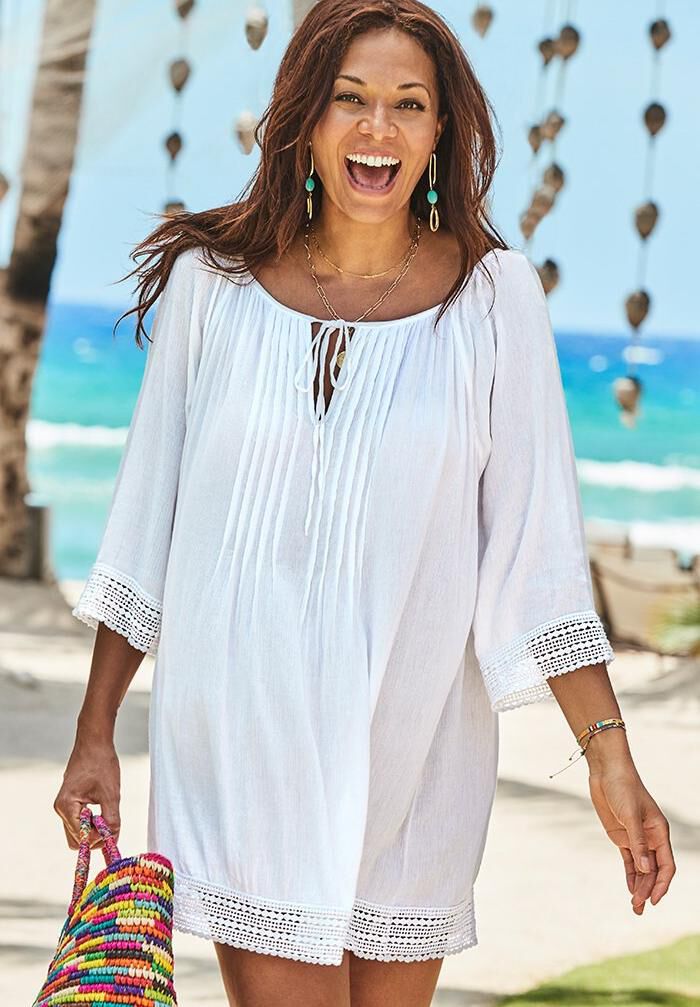 Plus size white swim cover up discount