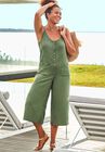 Brittany Button Front Jumpsuit Cover Up, OLIVE, hi-res image number 0