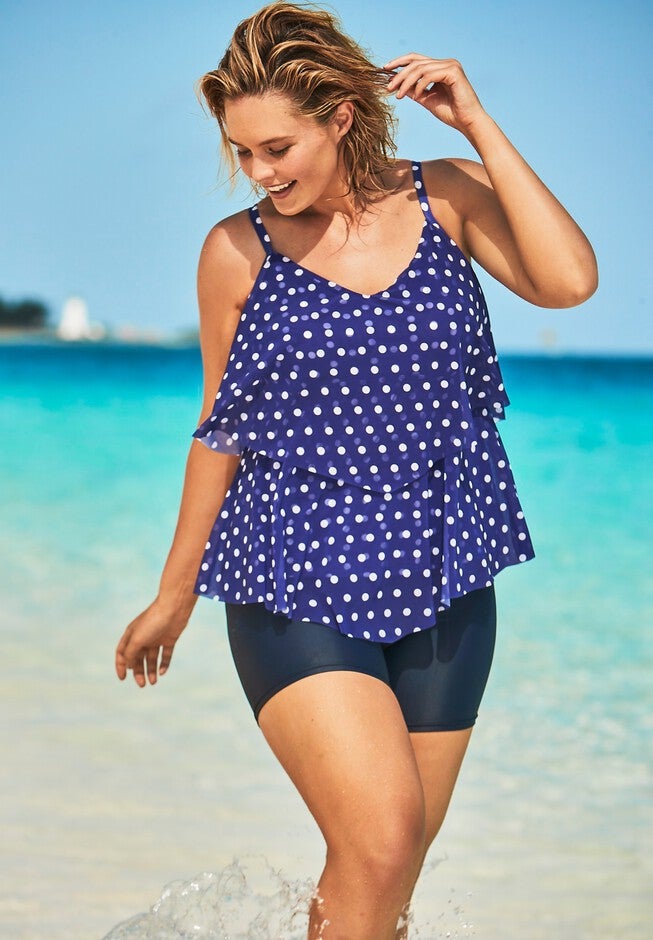 Double-Tier Tankini Top in Mesh, DREAM BLUE DOTS, hi-res image number null