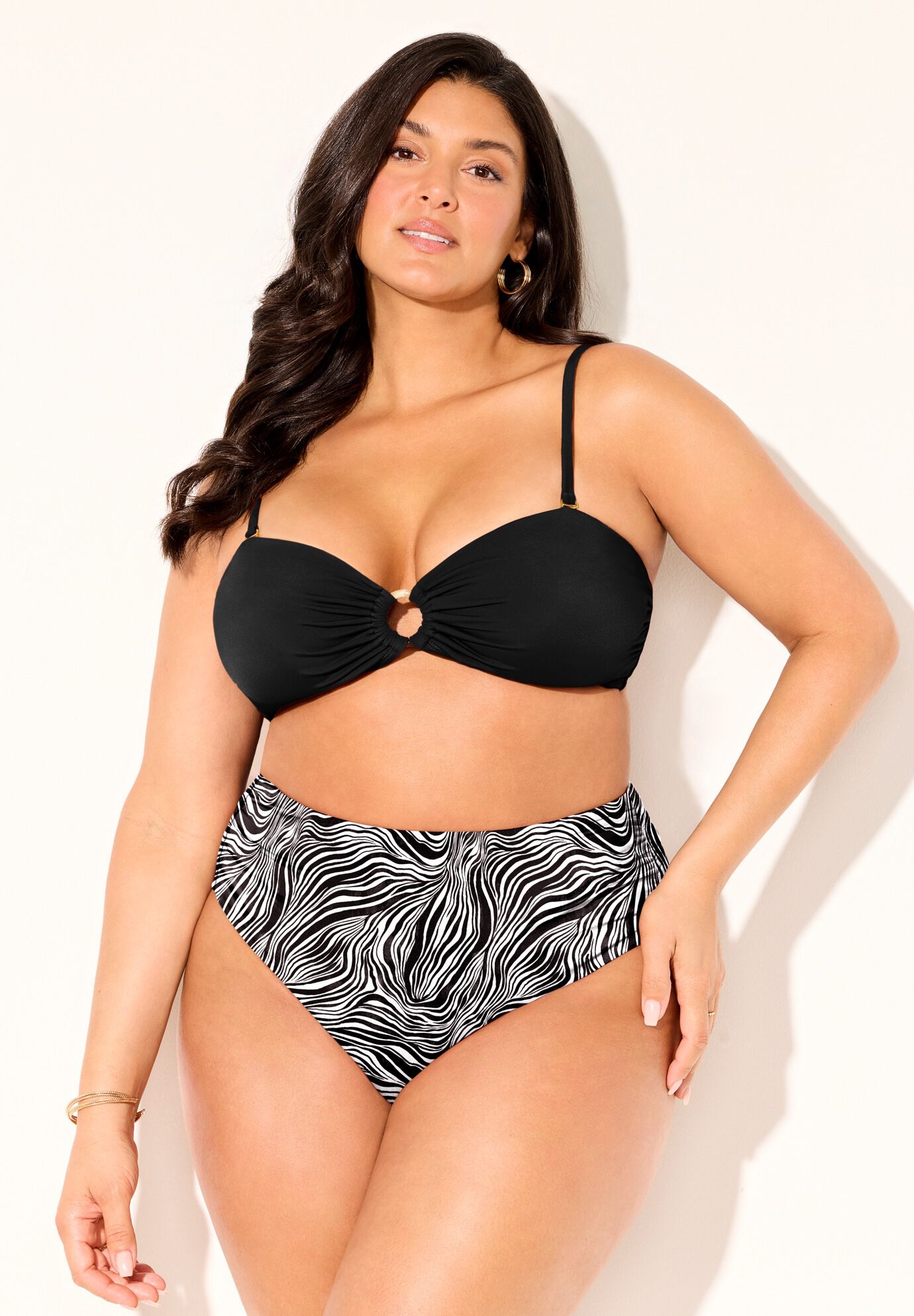 Ruched Ring Bandeau Print Bikini Set, , alternate image number 5