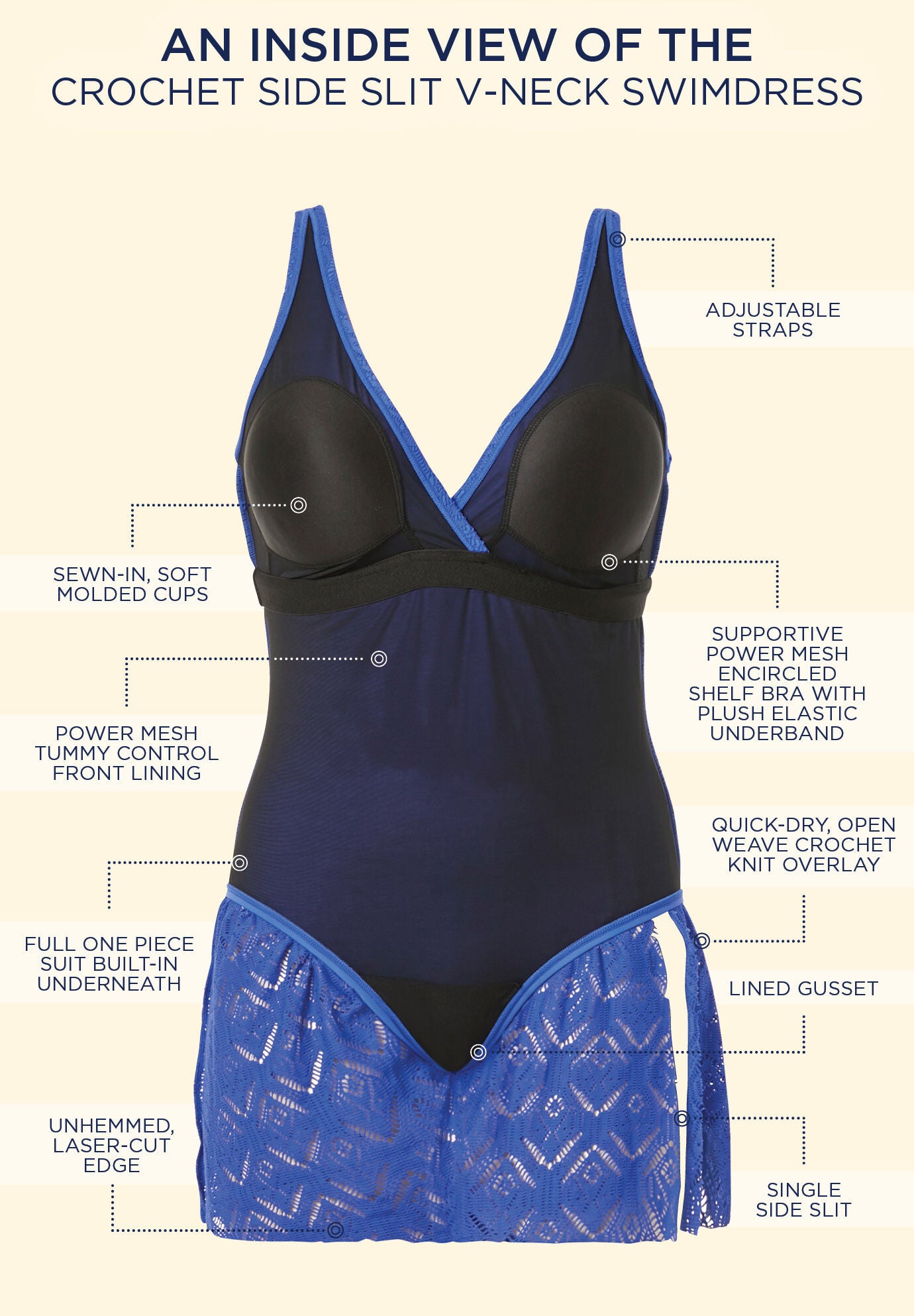 Crochet Side Slit V-Neck Swimdress, , alternate image number 4