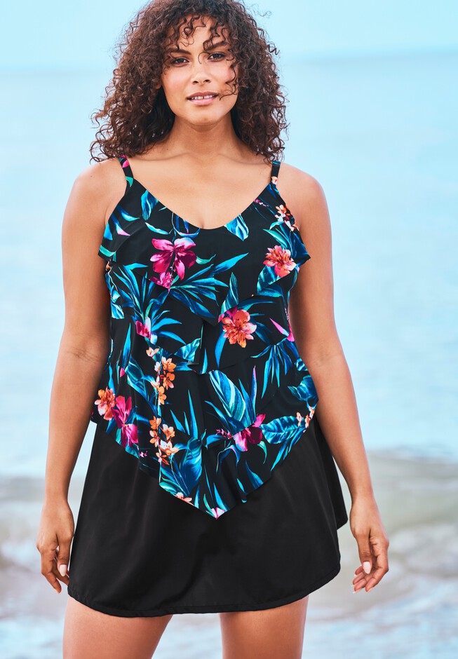 V-Neck Tiered Tankini by Trimshaper by Miraclebrand®. | Jessica London