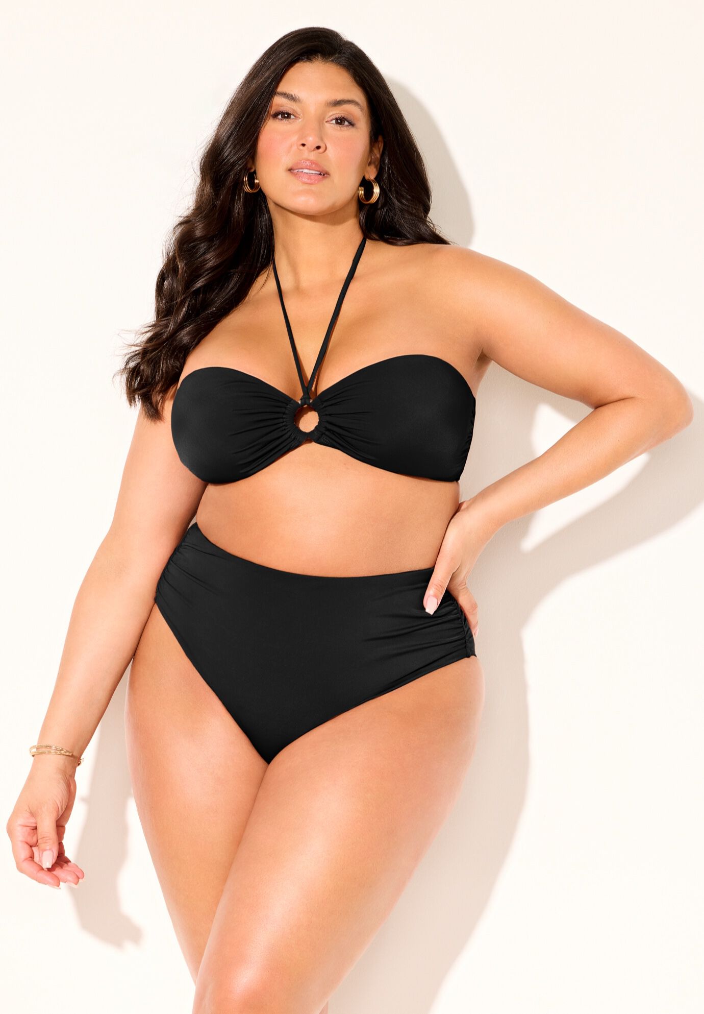 Ruched Ring Bandeau Bikini Set, , hi-res image number null