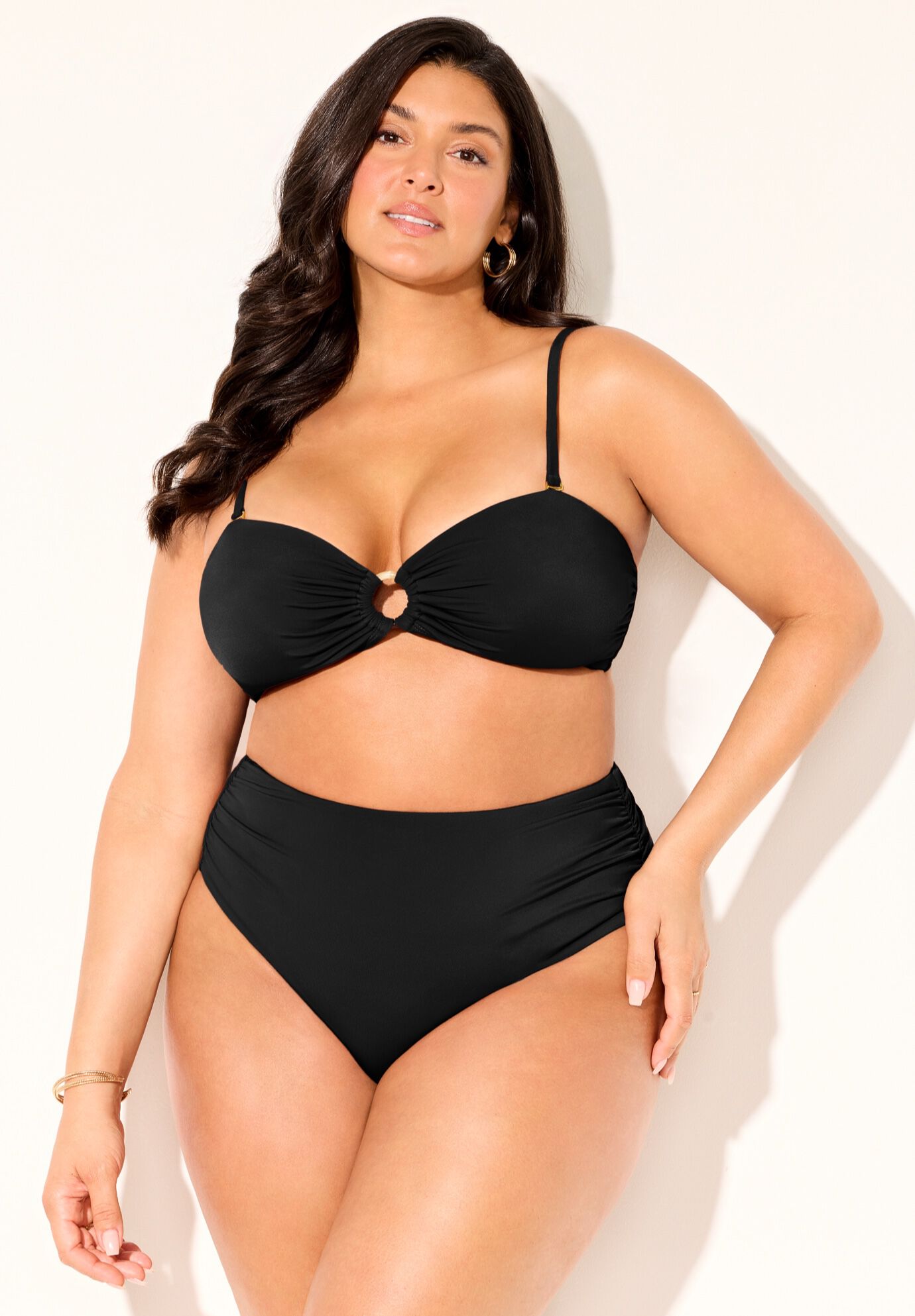 Ruched Ring Bandeau Bikini Set, , alternate image number null