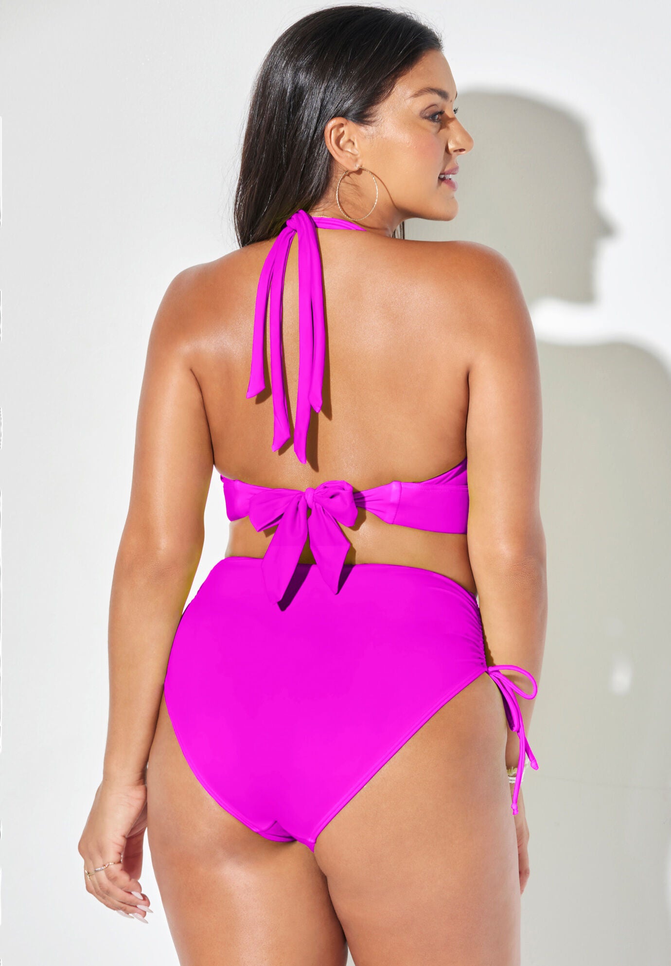 Loop Strap Halter High Waist Side Tie Bikini Set, , on-hover image number 1