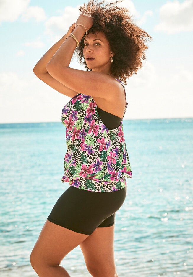 Two-In-One Blouson Tankini Top, , alternate image number null