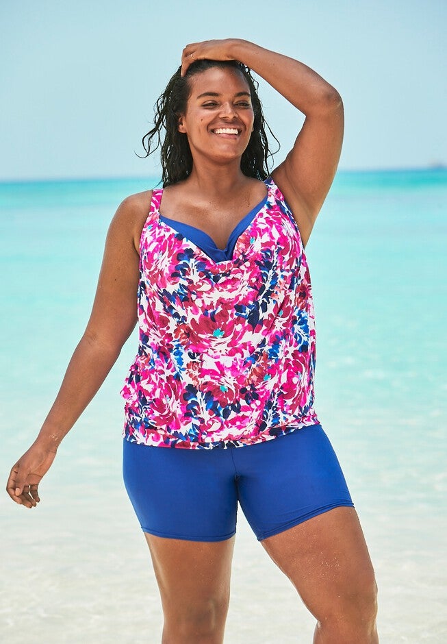 Two-In-One Blouson Tankini Top, WHITE MULTI FLORAL, hi-res image number null