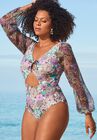 Cup Sized Chiffon Sleeve One Piece Swimsuit, , alternate image number 2
